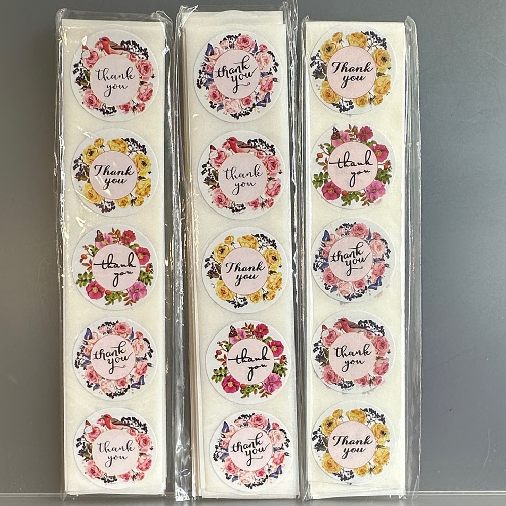 300  1 inch Floral Thank You Sticker Set